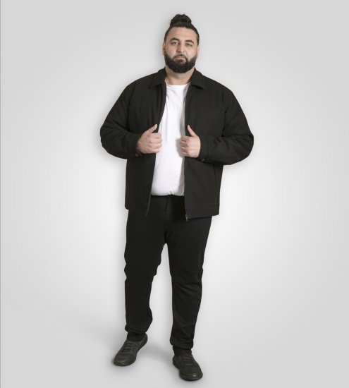 D555 Epsom Harrington Jacket with Zip Through Collared Melton Black - Casacos - Casacos Homem Tamanhos Grandes