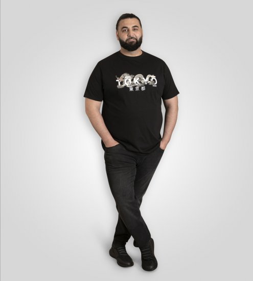 D555 Ginza Tokyo with Dragon Crew Neck T-shirt Black - T-shirts - T-shirts Homem Tamanhos Grandes