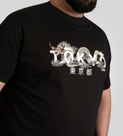 D555 Ginza Tokyo with Dragon Crew Neck T-shirt Black - T-shirts - T-shirts Homem Tamanhos Grandes