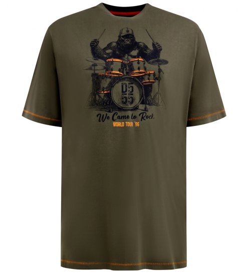 D555 Stockton Gorilla Playing Drums Crew Neck T-Shirt Khaki - T-shirts - T-shirts Homem Tamanhos Grandes