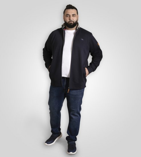 D555 Johnson Zip Through Fleece Sweatshirt with Chest Embroidery Navy - Sweatshirts & hoodies - Sweatshirt & Camisolas com Capuz tamanhos grandes