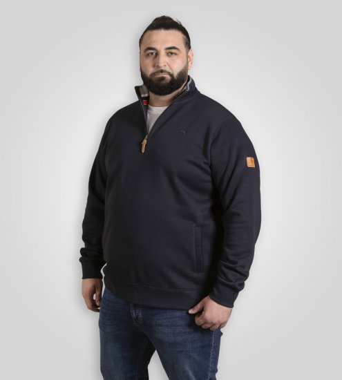 D555 Russel Zip Through Fleece Sweatshirt with Chest Embroidery Navy - Sweatshirts & hoodies - Sweatshirt & Camisolas com Capuz tamanhos grandes