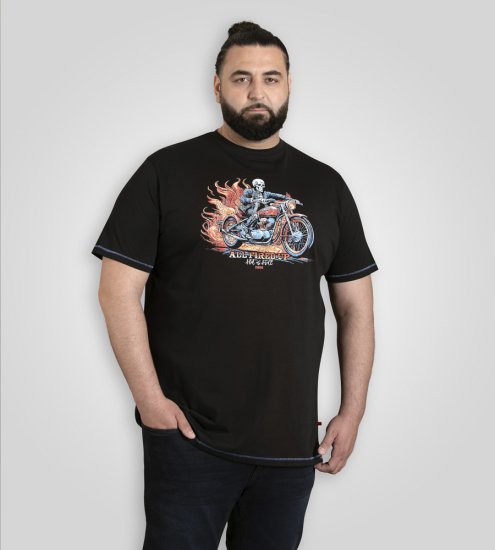 D555 Dewsbury Skeleton on Bike Crew Neck T-Shirt Black - T-shirts - T-shirts Homem Tamanhos Grandes