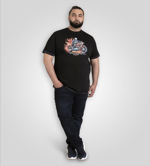 D555 Dewsbury Skeleton On Bike Crew Neck T-Shirt Black TALL SIZE - ROUPAS DE HOMEM MT-6XLT - Tamanhos-Tall Homem