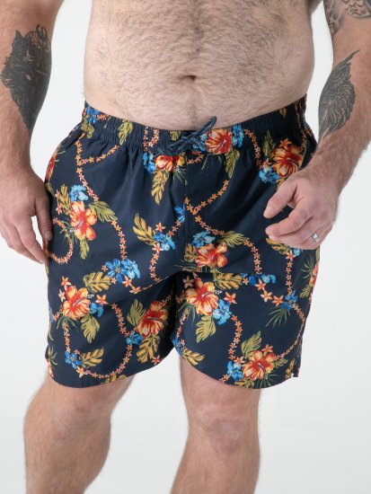 D555 Dawson AO Calções de Banho com Padrão Havaiano Azul-Marinho - Roupa Interior & natação - Roupa interior Homem Tamanhos Grandes