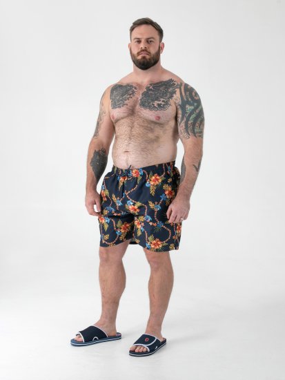 D555 Dawson AO Calções de Banho com Padrão Havaiano Azul-Marinho - Roupa Interior & natação - Roupa interior Homem Tamanhos Grandes