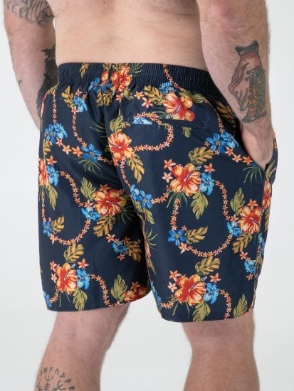 D555 Dawson AO Calções de Banho com Padrão Havaiano Azul-Marinho - Roupa Interior & natação - Roupa interior Homem Tamanhos Grandes