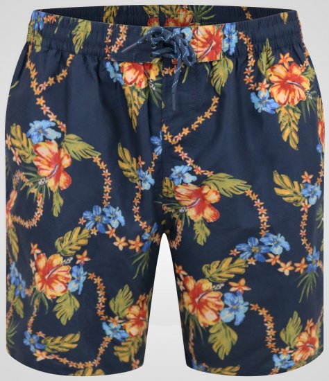 D555 Dawson AO Calções de Banho com Padrão Havaiano Azul-Marinho - Roupa Interior & natação - Roupa interior Homem Tamanhos Grandes