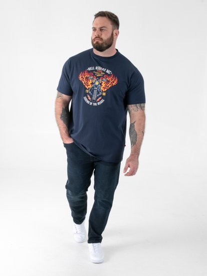D555 Hockney T-shirt com Estampa de Motociclo Azul-Marinho - T-shirts - T-shirts Homem Tamanhos Grandes
