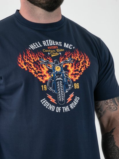 D555 Hockney T-shirt com Estampa de Motociclo Azul-Marinho - T-shirts - T-shirts Homem Tamanhos Grandes