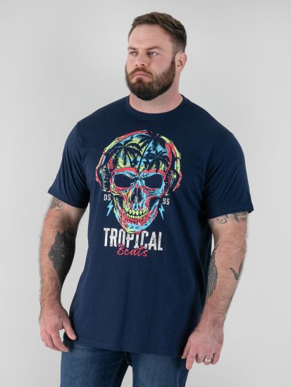D555 Linton T-shirt com Estampa de Caveira Multicolorida Azul-Marinho - T-shirts - T-shirts Homem Tamanhos Grandes