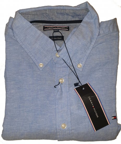 Tommy Hilfiger Cotton/linen Short Sleeve Shirt Blue - A promoção louca de abril da Motley - 