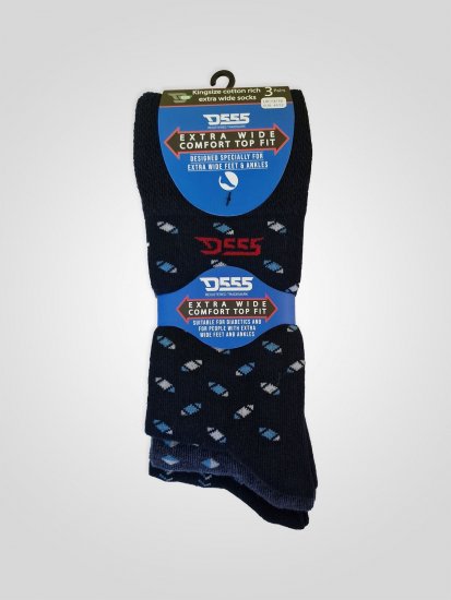 D555 Harold 3 Extra Wide Comfort Fit Socks 3-pack Navy/Denim - Roupa Interior & natação - Roupa interior Homem Tamanhos Grandes