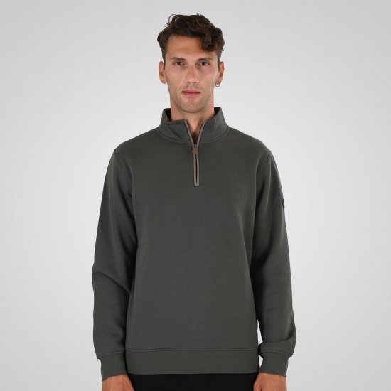 Double Outfitters MTOP-1163 Sweatshirt com meio fecho Caqui - Sweatshirts & hoodies - Sweatshirt & Camisolas com Capuz tamanhos grandes