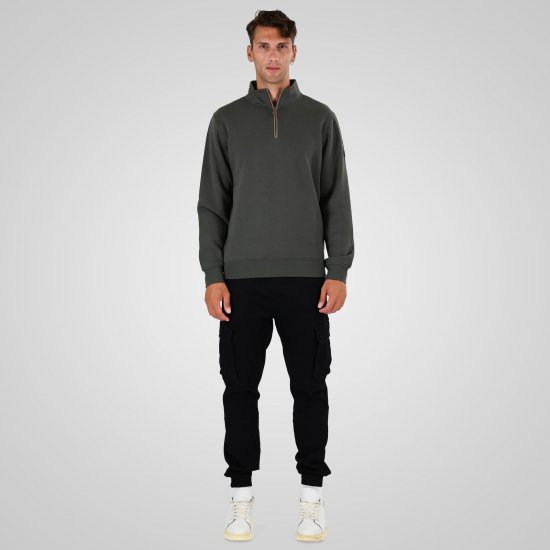 Double Outfitters MTOP-1163 Sweatshirt com meio fecho Caqui - Sweatshirts & hoodies - Sweatshirt & Camisolas com Capuz tamanhos grandes