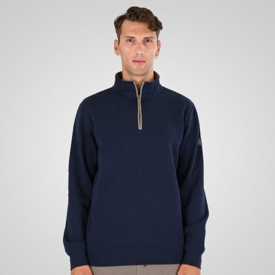 Double Outfitters MTOP-1163 Sweatshirt com meio fecho Azul-marinho - Sweatshirts & hoodies - Sweatshirt & Camisolas com Capuz tamanhos grandes