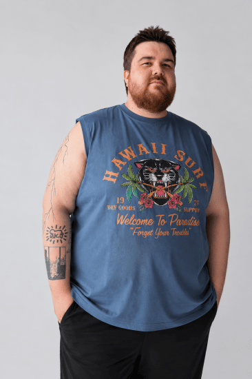 Kam Jeans 5763 Hawaii Surf Vest Vintage Indigo - T-shirts - T-shirts Homem Tamanhos Grandes