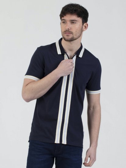Mish Mash Belgrade Zip Through Polo Navy - Pólos - Pólos Tamanhos Grandes Homem