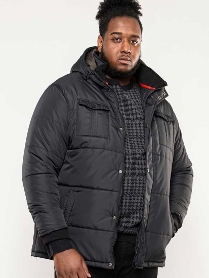 D555 Lonsdale Parka Style Jacket With Embroidery Patch On Sleeve Black - Casacos - Casacos Homem Tamanhos Grandes