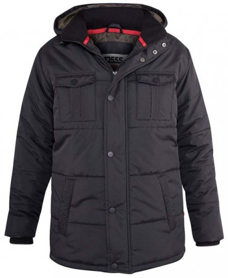 D555 Lonsdale Parka Style Jacket With Embroidery Patch On Sleeve Black - Casacos - Casacos Homem Tamanhos Grandes