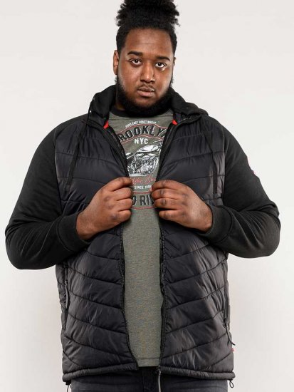 D555 Thorpe Hooded Quilted Jacket With Fleece Sleeves And Removable Fleece Hood - Casacos - Casacos Homem Tamanhos Grandes