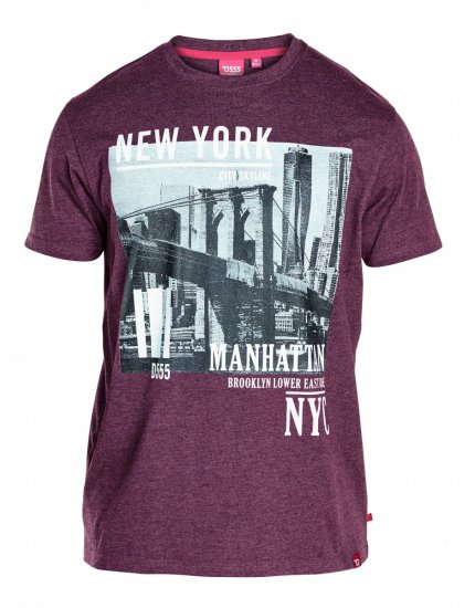 D555 Wesley New York T-Shirt Burgundy - T-shirts - T-shirts Homem Tamanhos Grandes