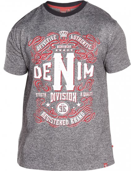 D555 QUINN Print Crew Neck T-Shirt Charcoal - T-shirts - T-shirts Homem Tamanhos Grandes