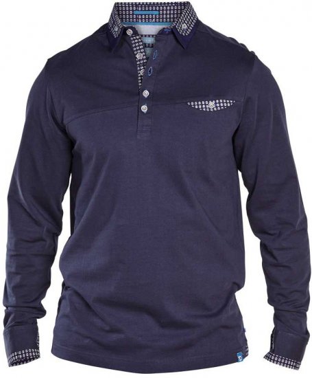 D555 REMUS Long Sleeve Polo Shirt Navy - Pólos - Pólos Tamanhos Grandes Homem