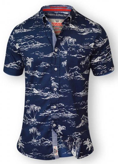 D555 NESTOR Hawaiian Print Shirt Navy - Camisas - Camisas Homem Tamanhos Grandes