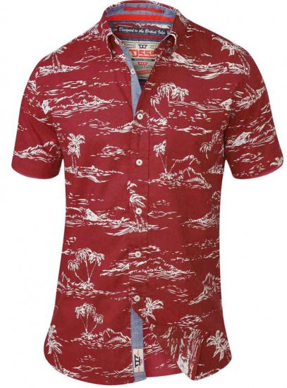 D555 NESTOR Hawaiian Print Shirt Red - Camisas - Camisas Homem Tamanhos Grandes