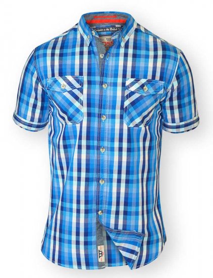 D555 EMANUEL Short Sleeve Turq & Blue Shirt - Camisas - Camisas Homem Tamanhos Grandes
