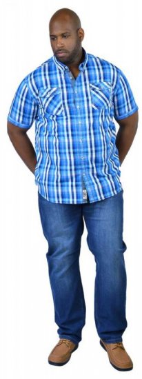 D555 EMANUEL Short Sleeve Turq & Blue Shirt - Camisas - Camisas Homem Tamanhos Grandes