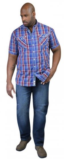 D555 ELIAS Short Sleeve Blue & Red Check Shirt - Camisas - Camisas Homem Tamanhos Grandes