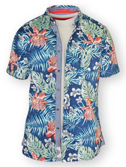 D555 ENRIQUE Short Sleeve Hawaiian Leaf Shirt & T-shirt Combo - Camisas - Camisas Homem Tamanhos Grandes