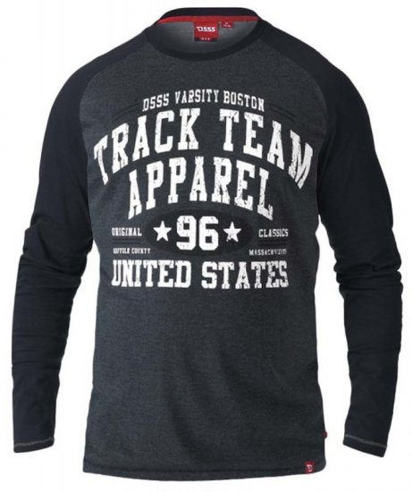 D555 KELTON Long Sleeve Raglan T-Shirt Charcoal/Black - T-shirts - T-shirts Homem Tamanhos Grandes