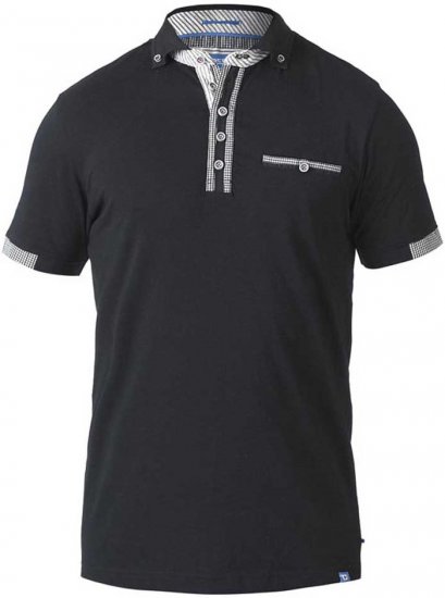 D555 SWANN Short Sleeve Stretch Polo Black - Pólos - Pólos Tamanhos Grandes Homem
