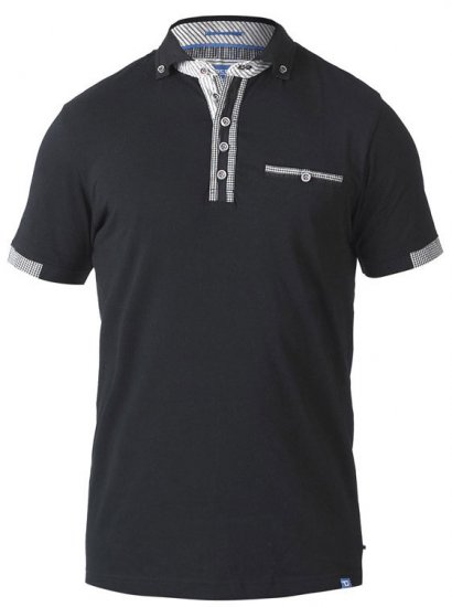 D555 SWANN Short Sleeve Stretch Polo Black - Pólos - Pólos Tamanhos Grandes Homem