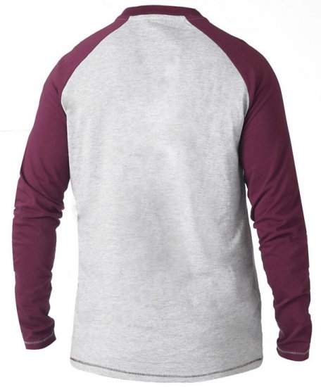 D555 KELTON Long Sleeve Raglan T-Shirt Grey/Burgundy - T-shirts - T-shirts Homem Tamanhos Grandes