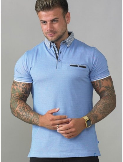 D555 Journey Fine Melange Polo Blue - Pólos - Pólos Tamanhos Grandes Homem