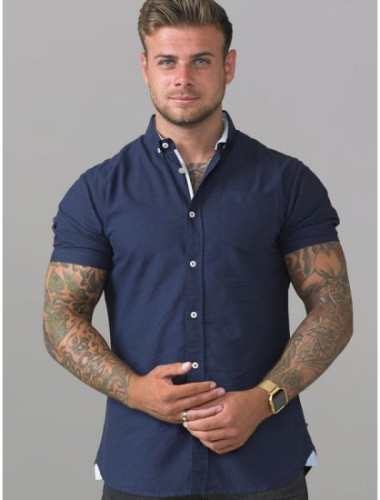 D555 Norman Short Sleeve Oxford Shirt Navy - Camisas - Camisas Homem Tamanhos Grandes