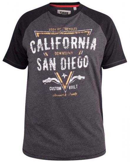 D555 Lismore Raglan Sleeve San Diego Printed T-Shirt Charcoal - T-shirts - T-shirts Homem Tamanhos Grandes