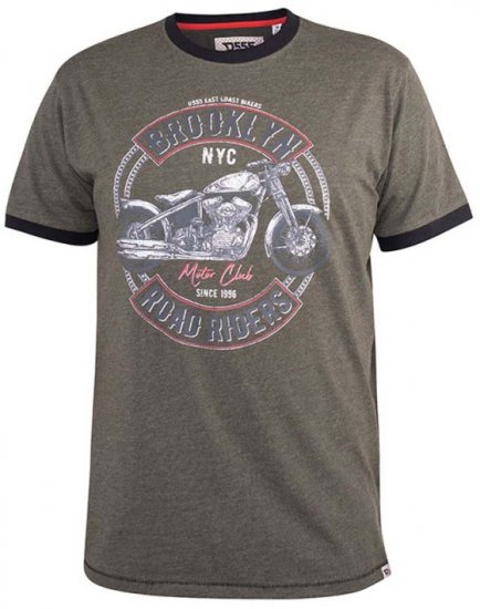 D555 Hereford Brooklyn Motorbike Printed Ringer T-Shirt Khaki - T-shirts - T-shirts Homem Tamanhos Grandes
