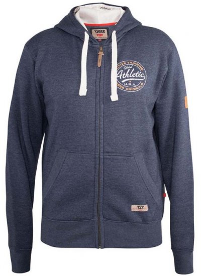 D555 Orchid Chest Printed Zip Through Hoody Denim Blue - Sweatshirts & hoodies - Sweatshirt & Camisolas com Capuz tamanhos grandes