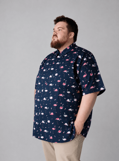 Kam Jeans 6068 Flamingo Short Sleeve Shirt Navy - Camisas - Camisas Homem Tamanhos Grandes