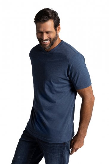 JP1880 702415 T-shirt de decote em V Azul médio mesclado - T-shirts - T-shirts Homem Tamanhos Grandes