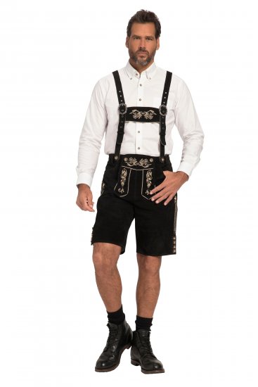 JP1880 Genuine Leather Traditional Lederhosen Shorts Black - Calções - Calções Homem Tamanhos Grandes