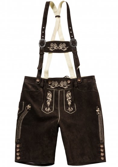 JP1880 Genuine Leather Traditional Lederhosen Shorts Brown - Calções - Calções Homem Tamanhos Grandes