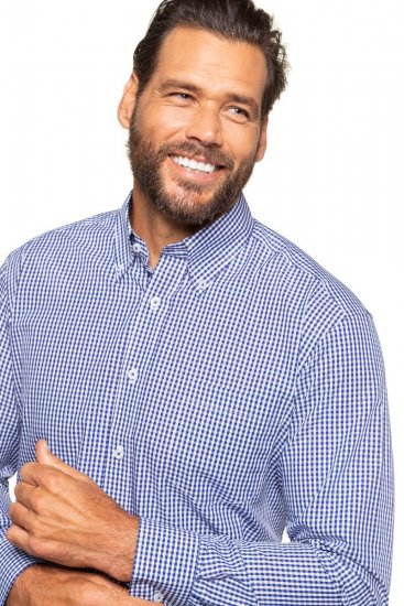 JP1880 722859 Camisa aos quadrados de manga comprida Azul claro - Camisas - Camisas Homem Tamanhos Grandes
