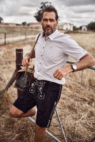 JP1880 Modern Fit Check Print Short Sleeve Shirt Grey - Camisas - Camisas Homem Tamanhos Grandes