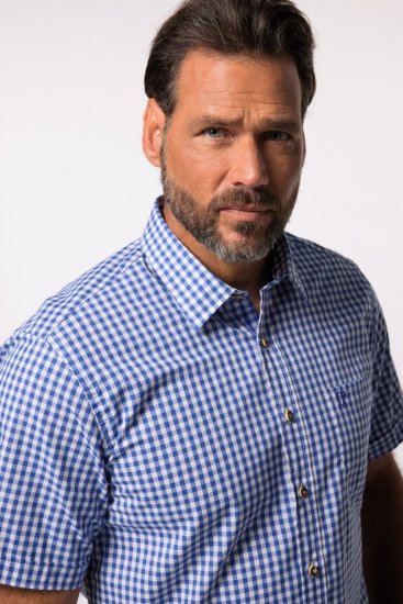 JP1880 Short Sleeve Check Print Traditional Shirt Blue - Camisas - Camisas Homem Tamanhos Grandes